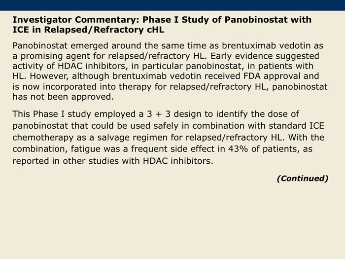 Phase I Study Of Panobinostat With ICE In Relapsed Refractory Hodgkin