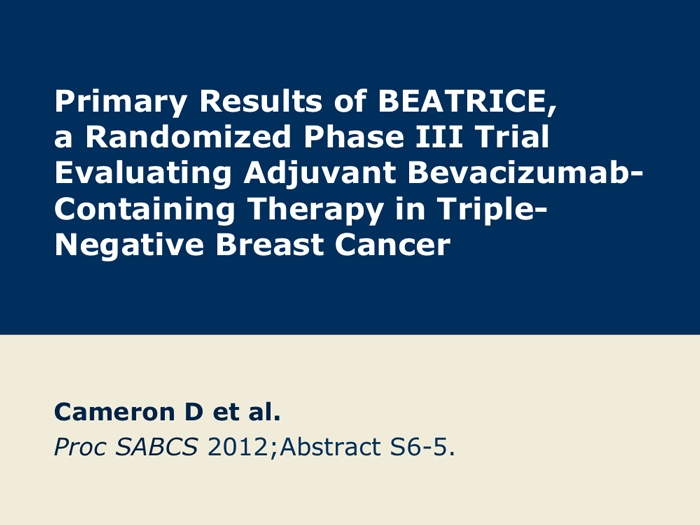 BEATRICE Trial Evaluating the Addition of Bevacizumab to Adjuvant